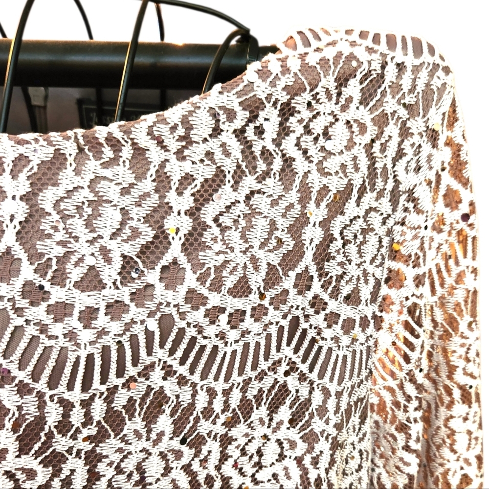 Jessica Howard Stunning Lace Sheath Dress with Tiny Sequins 3/4 Sleeves Macys
